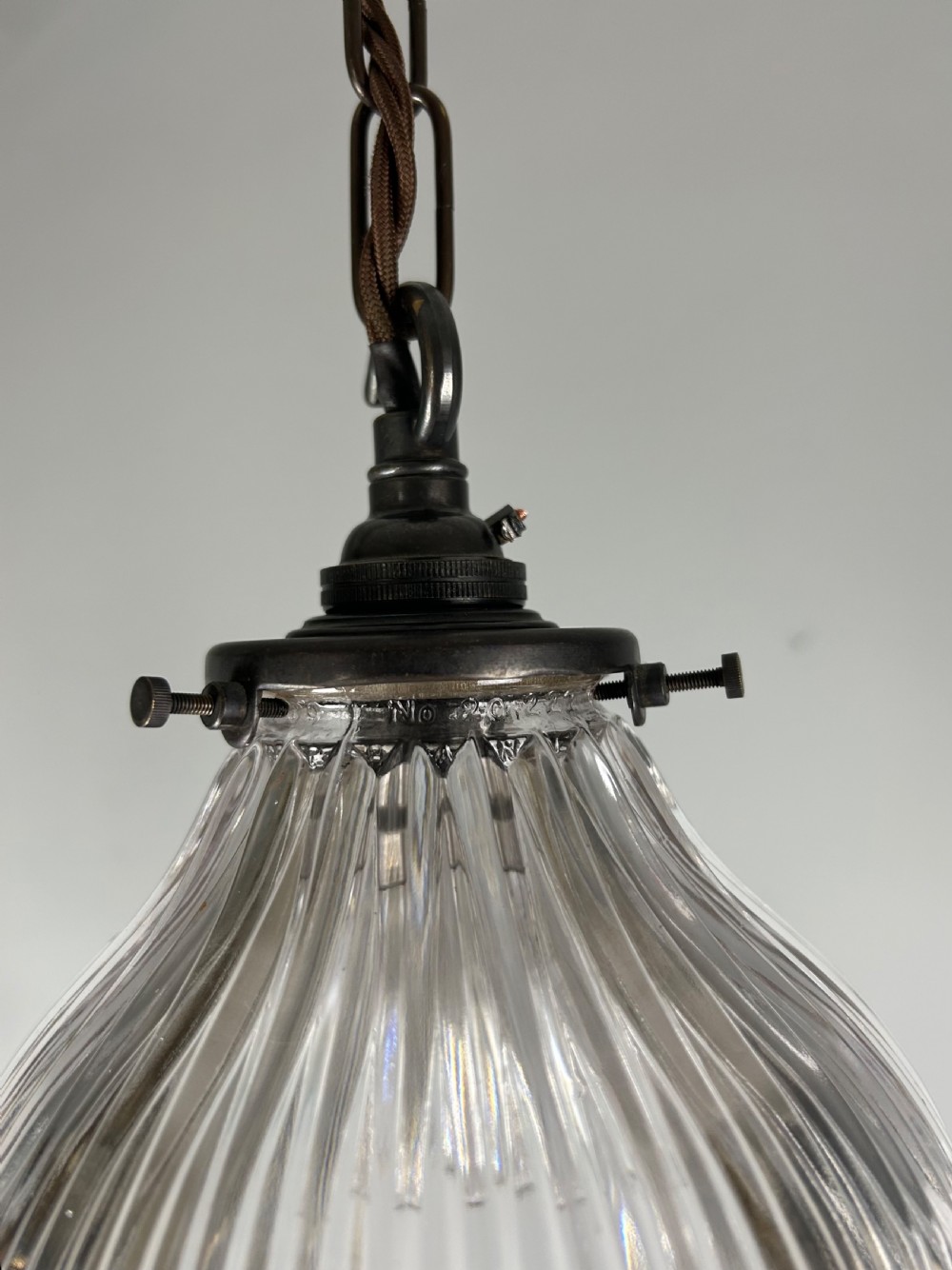 Antique Holophane Pendant Ceiling Light, Original Shade, Rewired And Pat Tested  View III