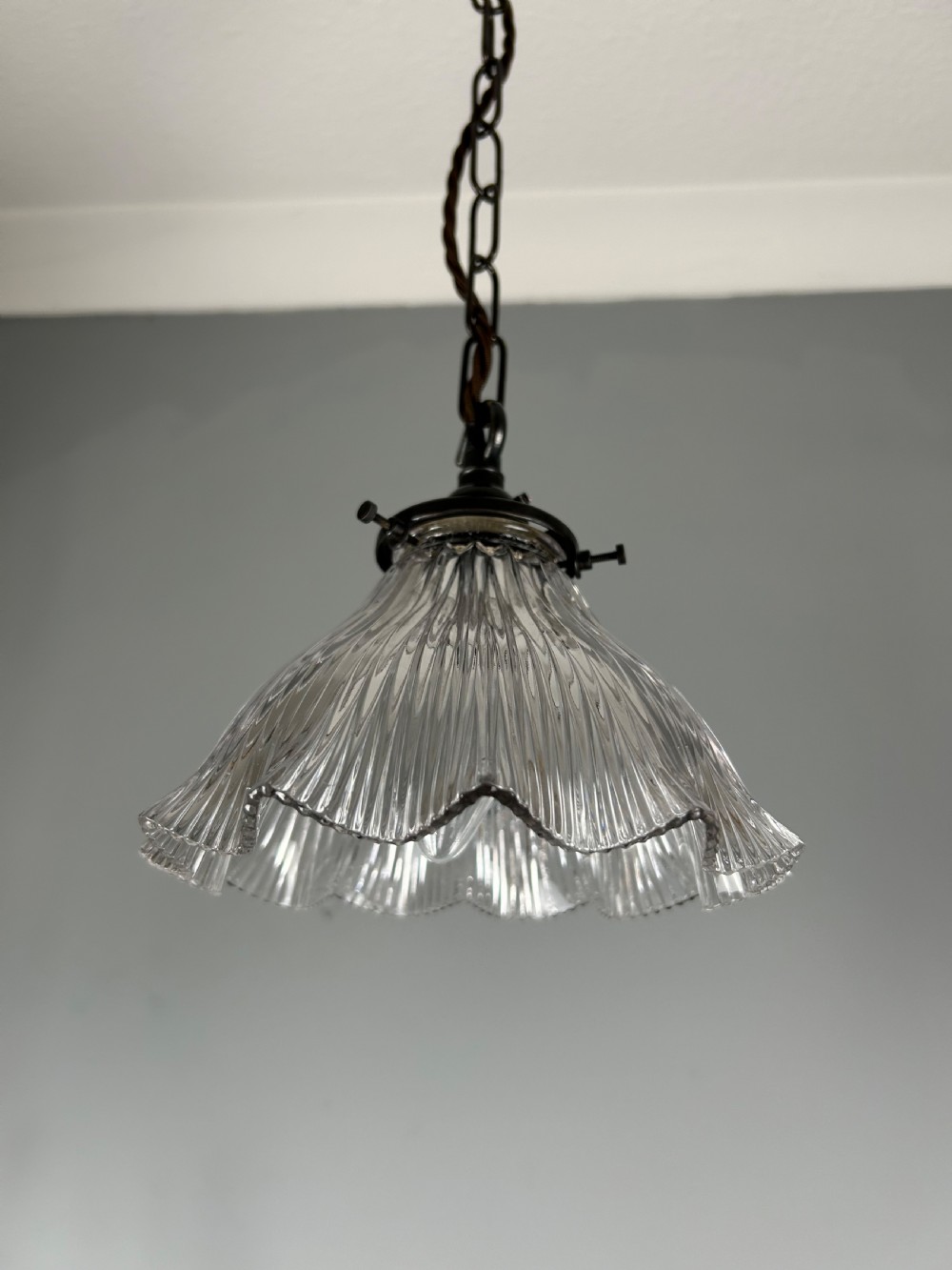Antique Holophane Pendant Ceiling Light, Original Shade, Rewired And Pat Tested  View VI