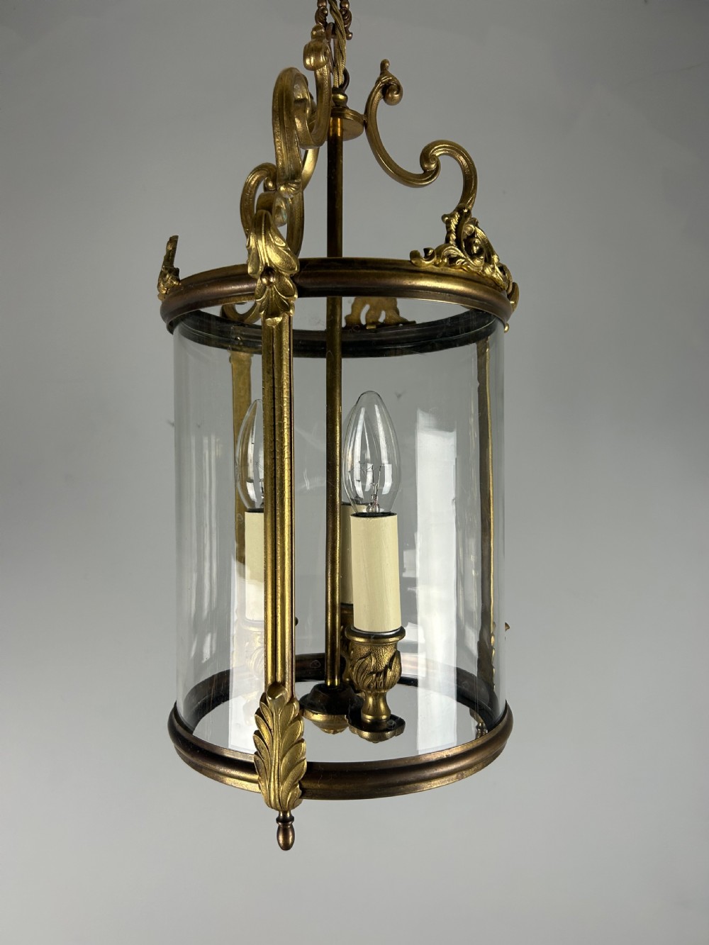 French Gilded Bronze Triple Light Hall Lantern, Rewired View III