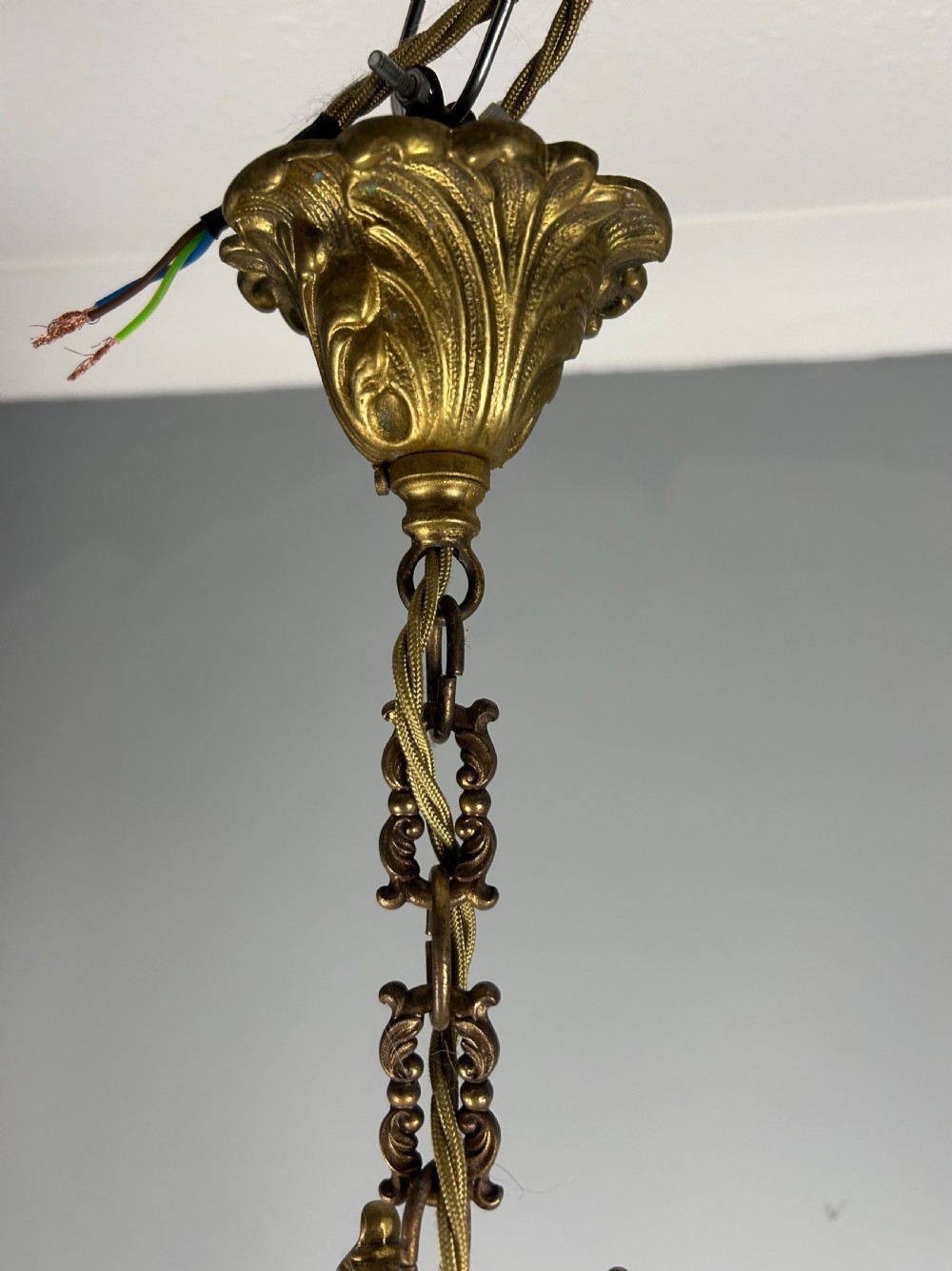 French Gilded Bronze Triple Light Hall Lantern, Rewired View VIII
