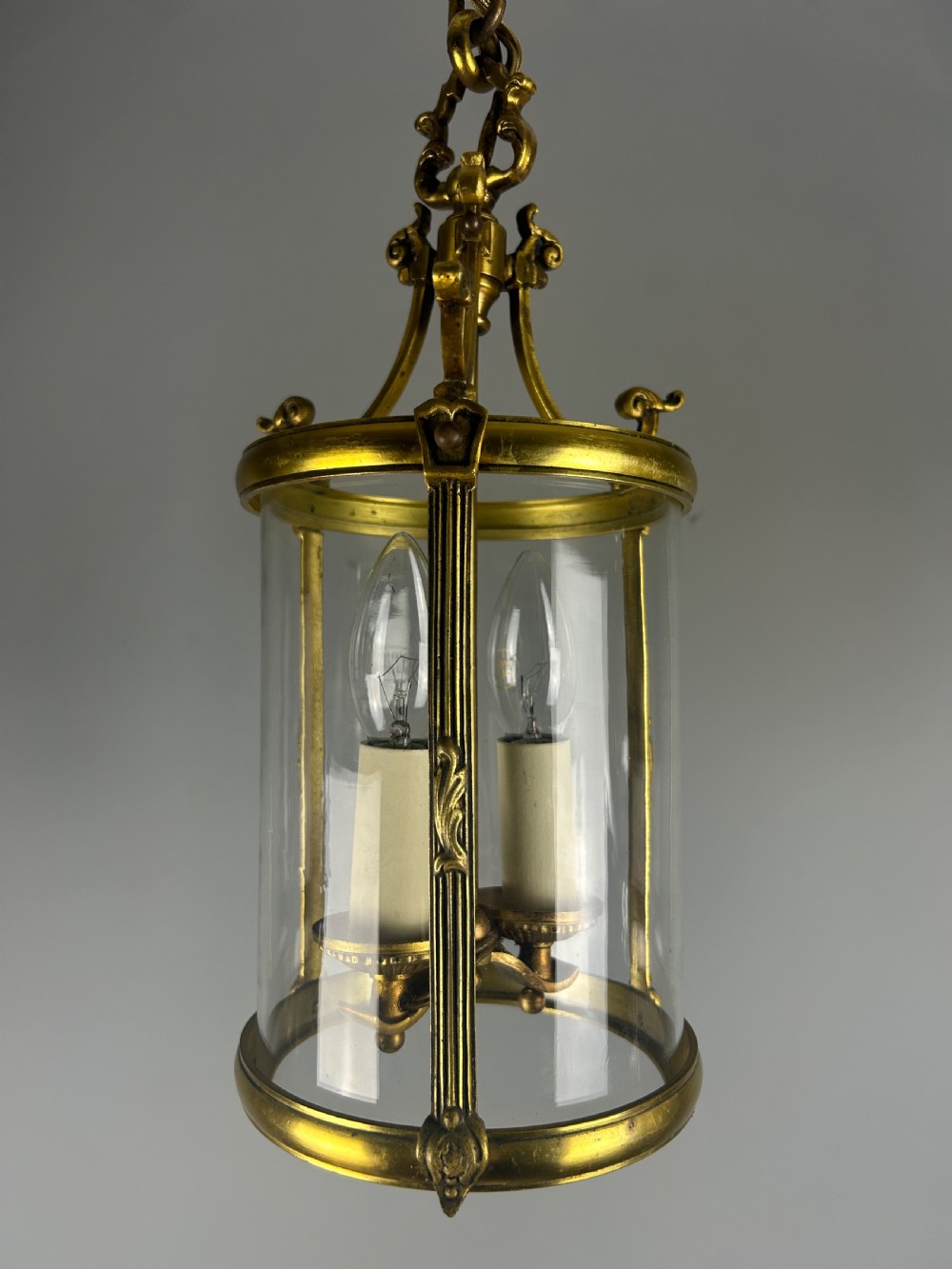 French Gilded Bronze Twin Light Hall Lantern, Rewired View II