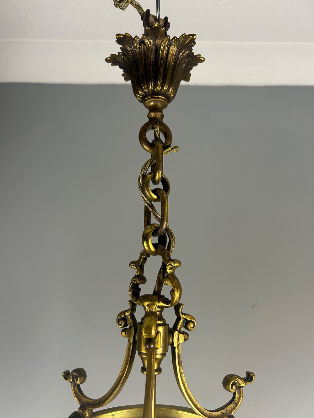 French Gilded Bronze Twin Light Hall Lantern, Rewired View III