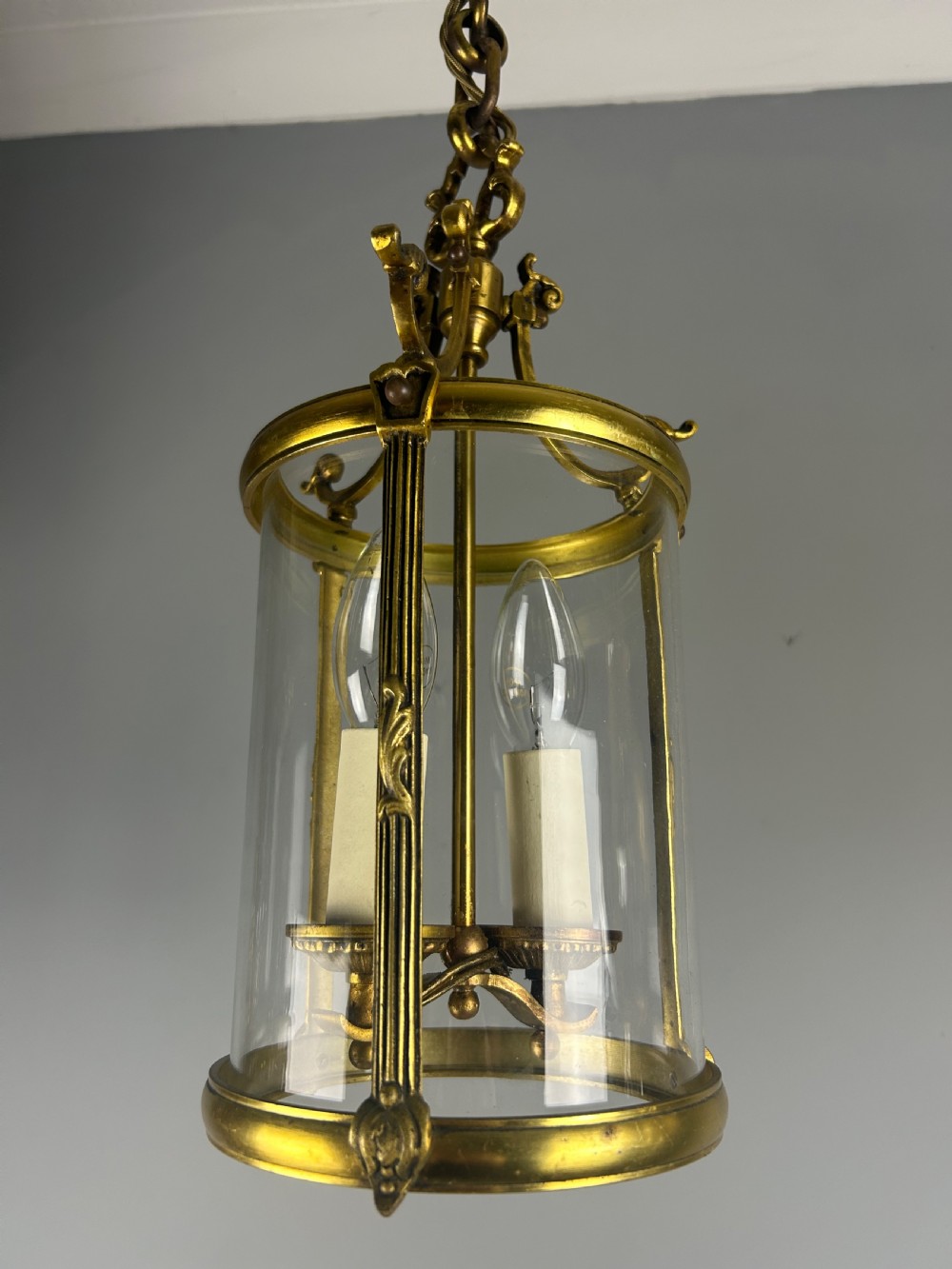 French Gilded Bronze Twin Light Hall Lantern, Rewired View IV