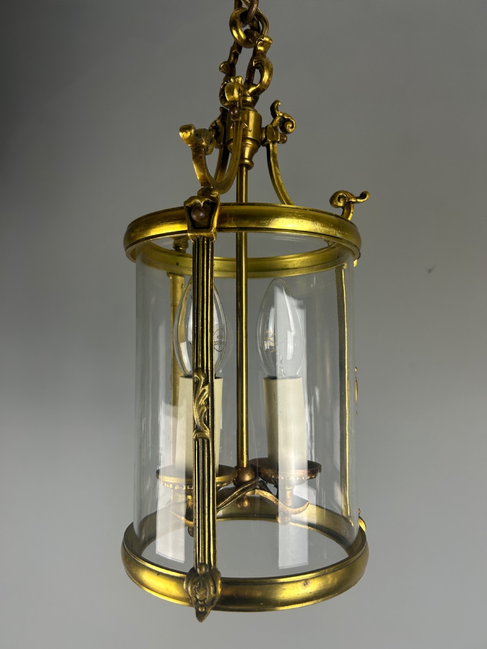 French Gilded Bronze Twin Light Hall Lantern, Rewired View V