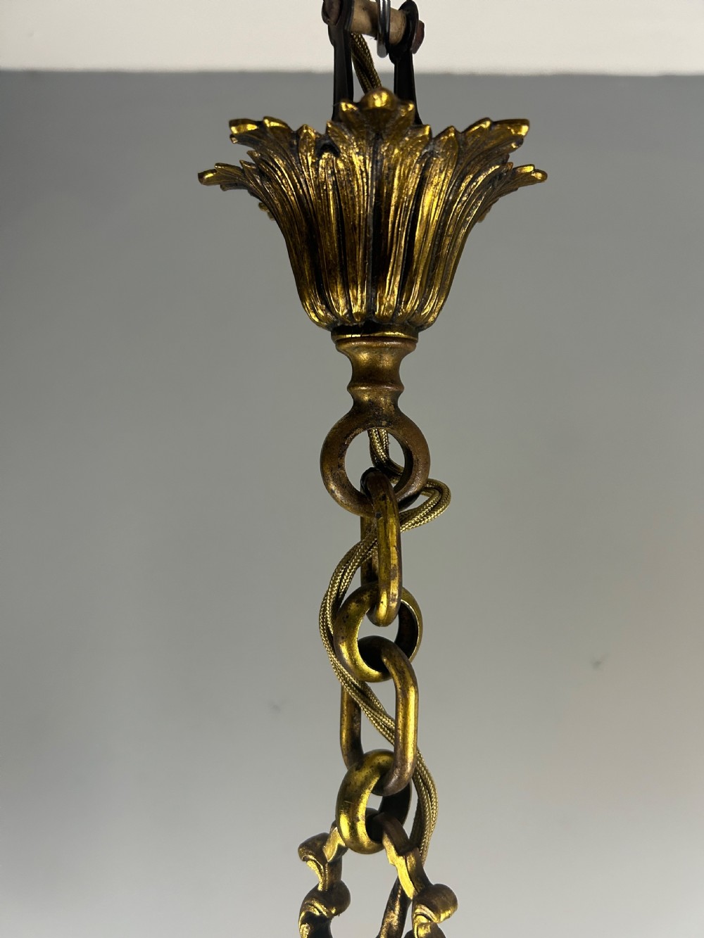 French Gilded Bronze Twin Light Hall Lantern, Rewired View VI
