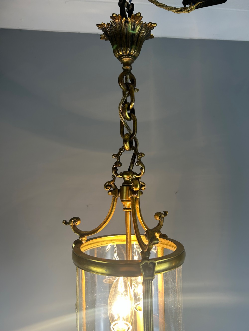 French Gilded Bronze Twin Light Hall Lantern, Rewired View XI