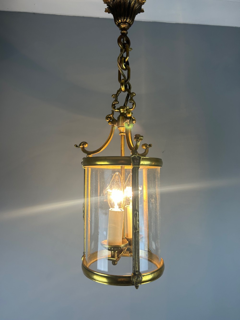 French Gilded Bronze Twin Light Hall Lantern, Rewired View XIV