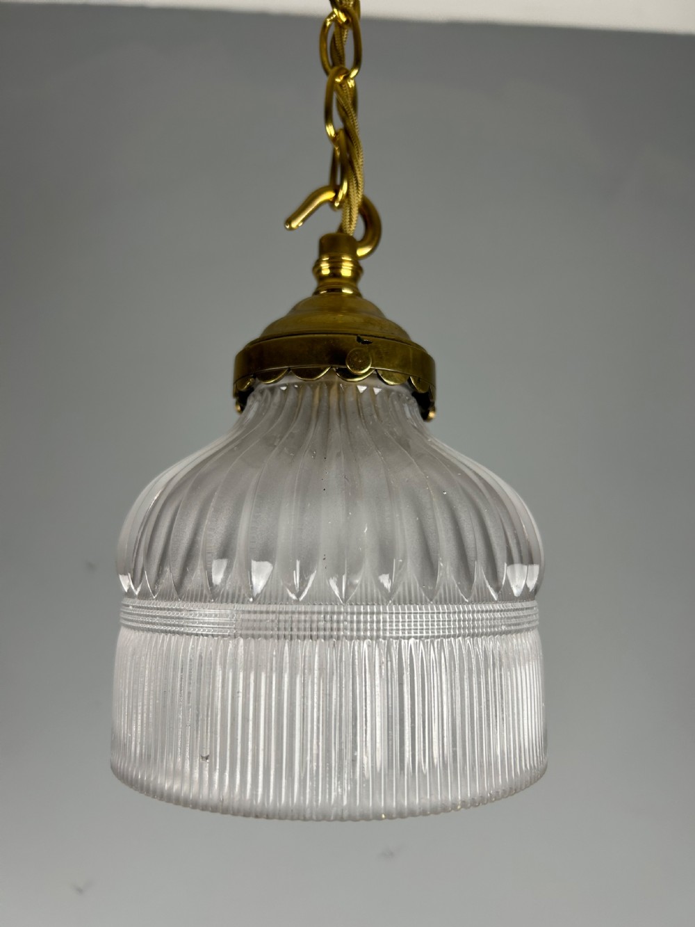 Antique Holophane Pendant Ceiling Light, Original Shade, Rewired And Pat Tested