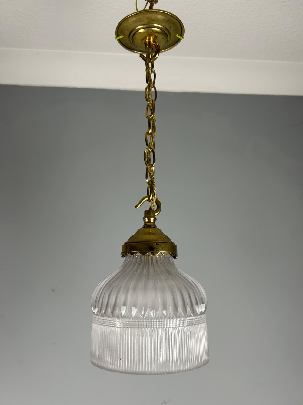Antique Holophane Pendant Ceiling Light, Original Shade, Rewired And Pat Tested View II