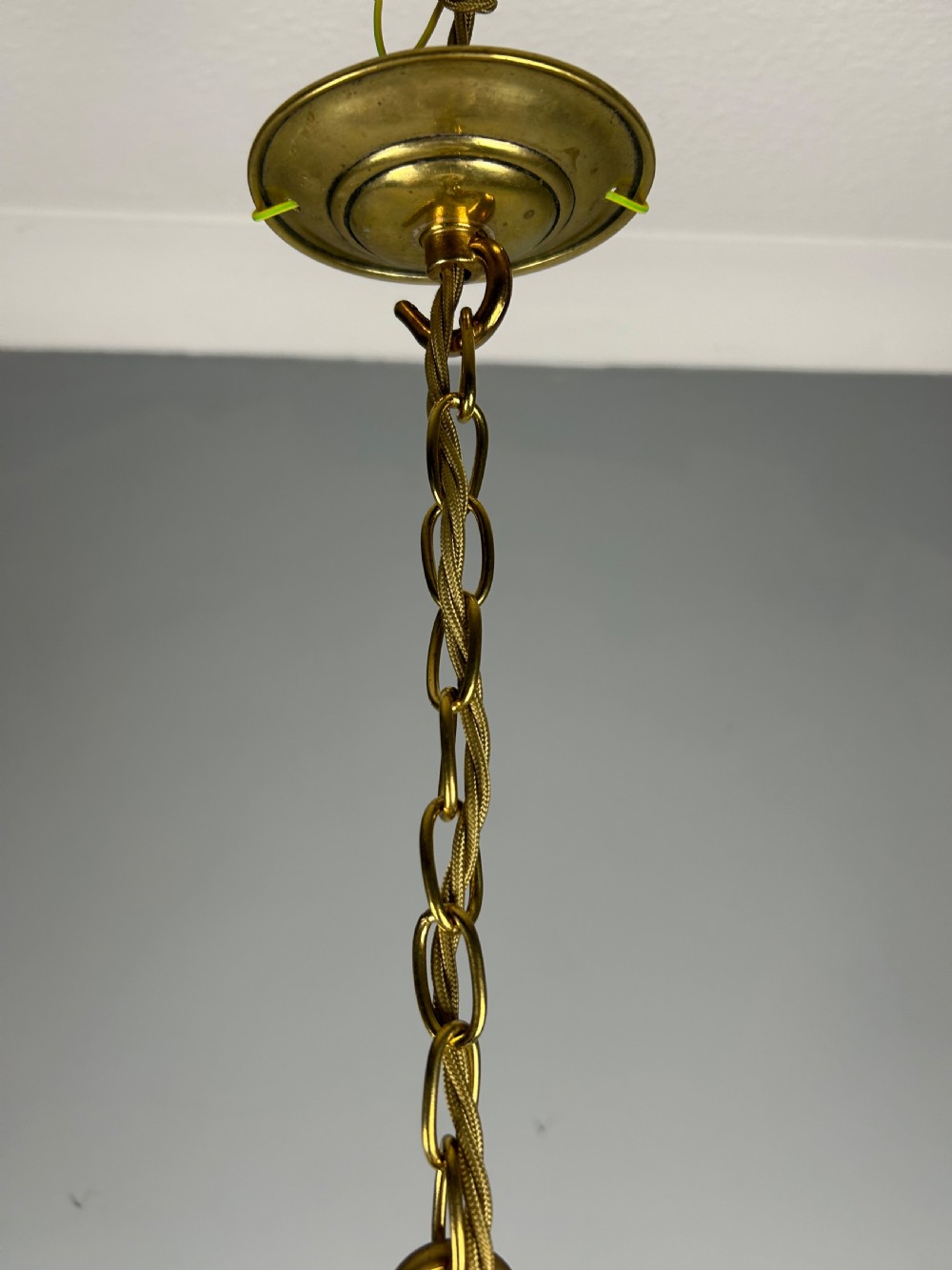 Antique Holophane Pendant Ceiling Light, Original Shade, Rewired And Pat Tested View III