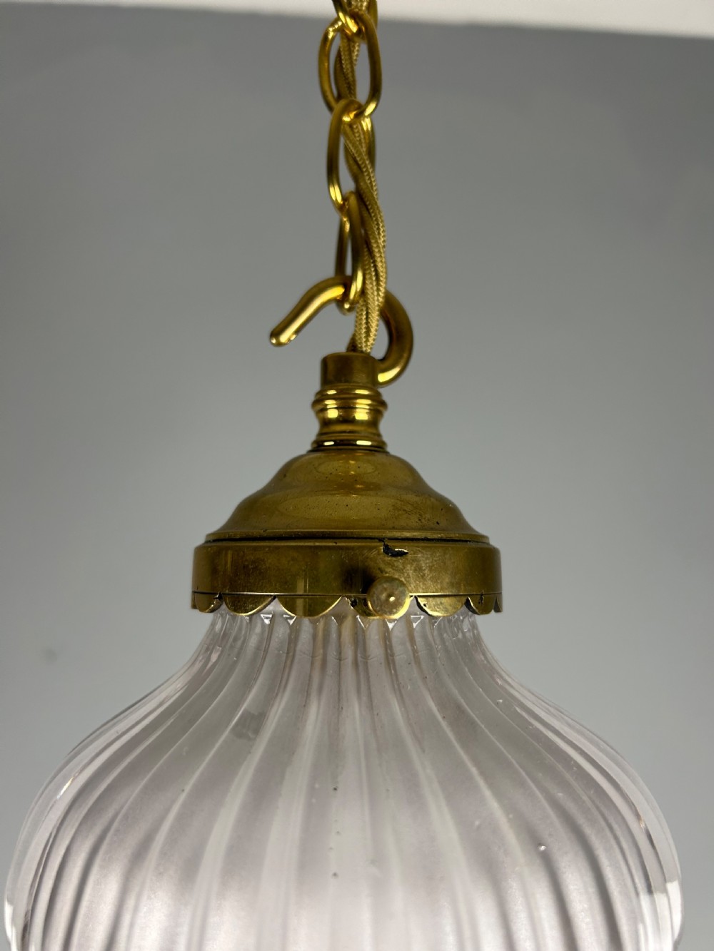 Antique Holophane Pendant Ceiling Light, Original Shade, Rewired And Pat Tested View IV