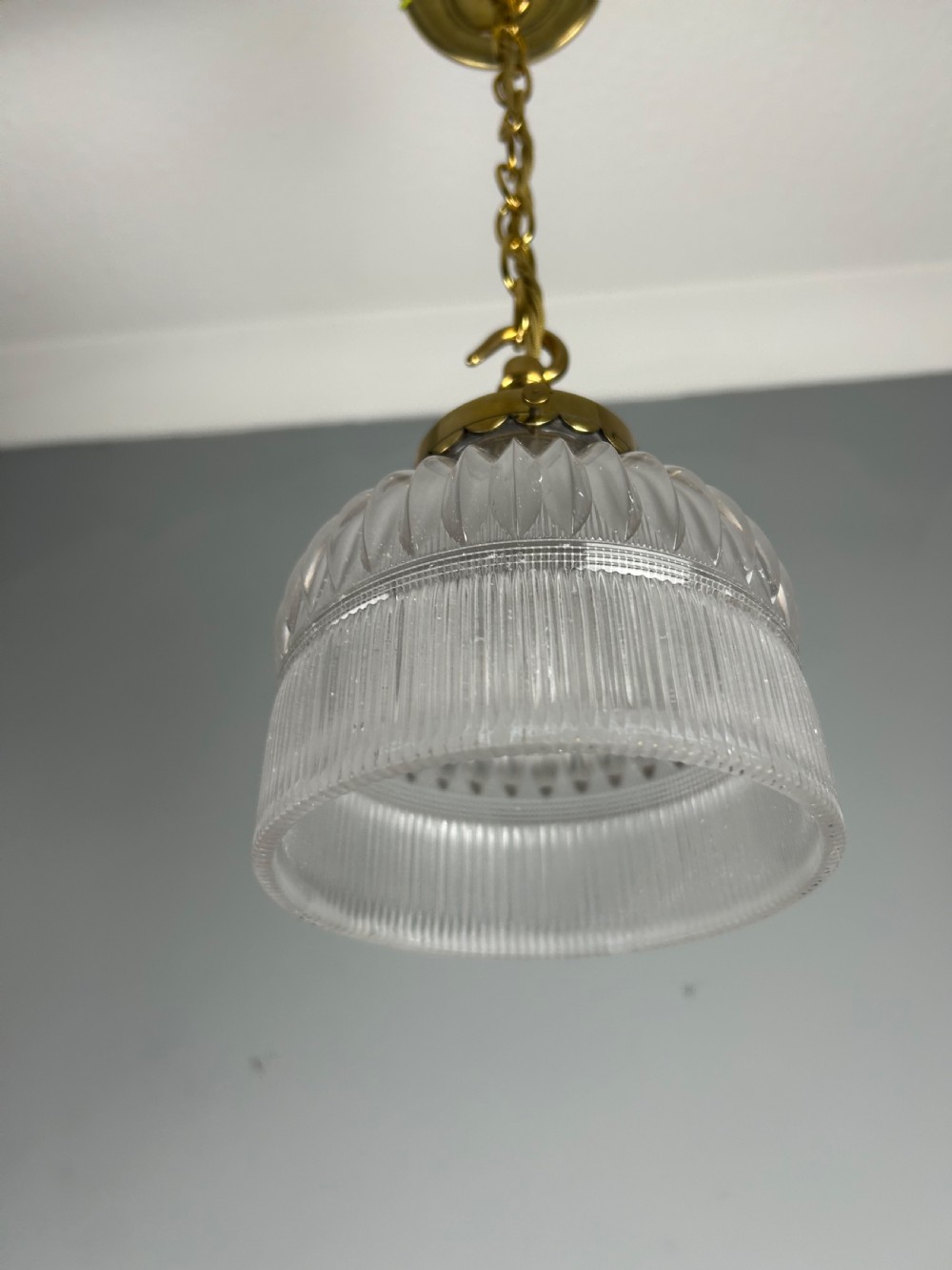 Antique Holophane Pendant Ceiling Light, Original Shade, Rewired And Pat Tested View VI