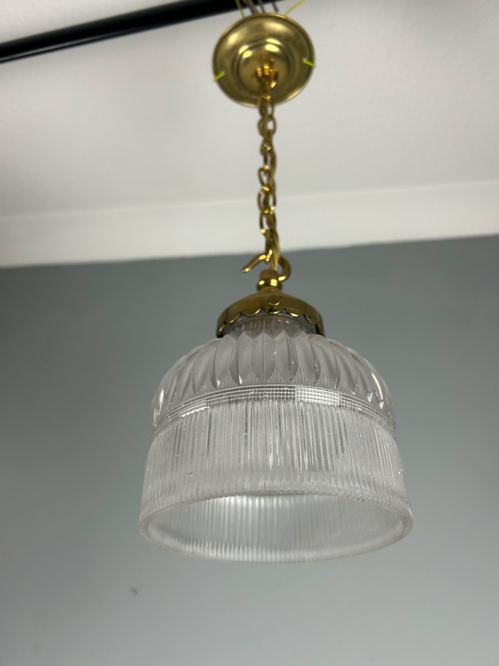 Antique Holophane Pendant Ceiling Light, Original Shade, Rewired And Pat Tested View VII