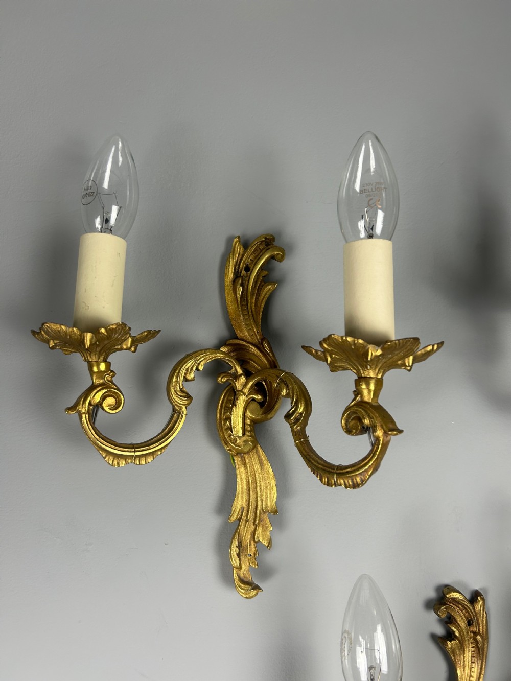 Set of 3 French Gilded Twin Arm Antique Wall Lights View III