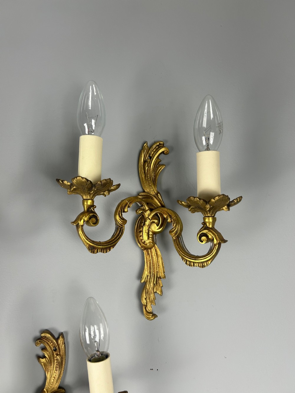 Set of 3 French Gilded Twin Arm Antique Wall Lights View IV