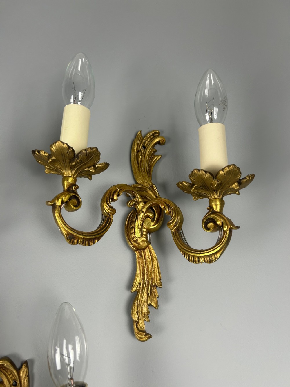Set of 3 French Gilded Twin Arm Antique Wall Lights View VII