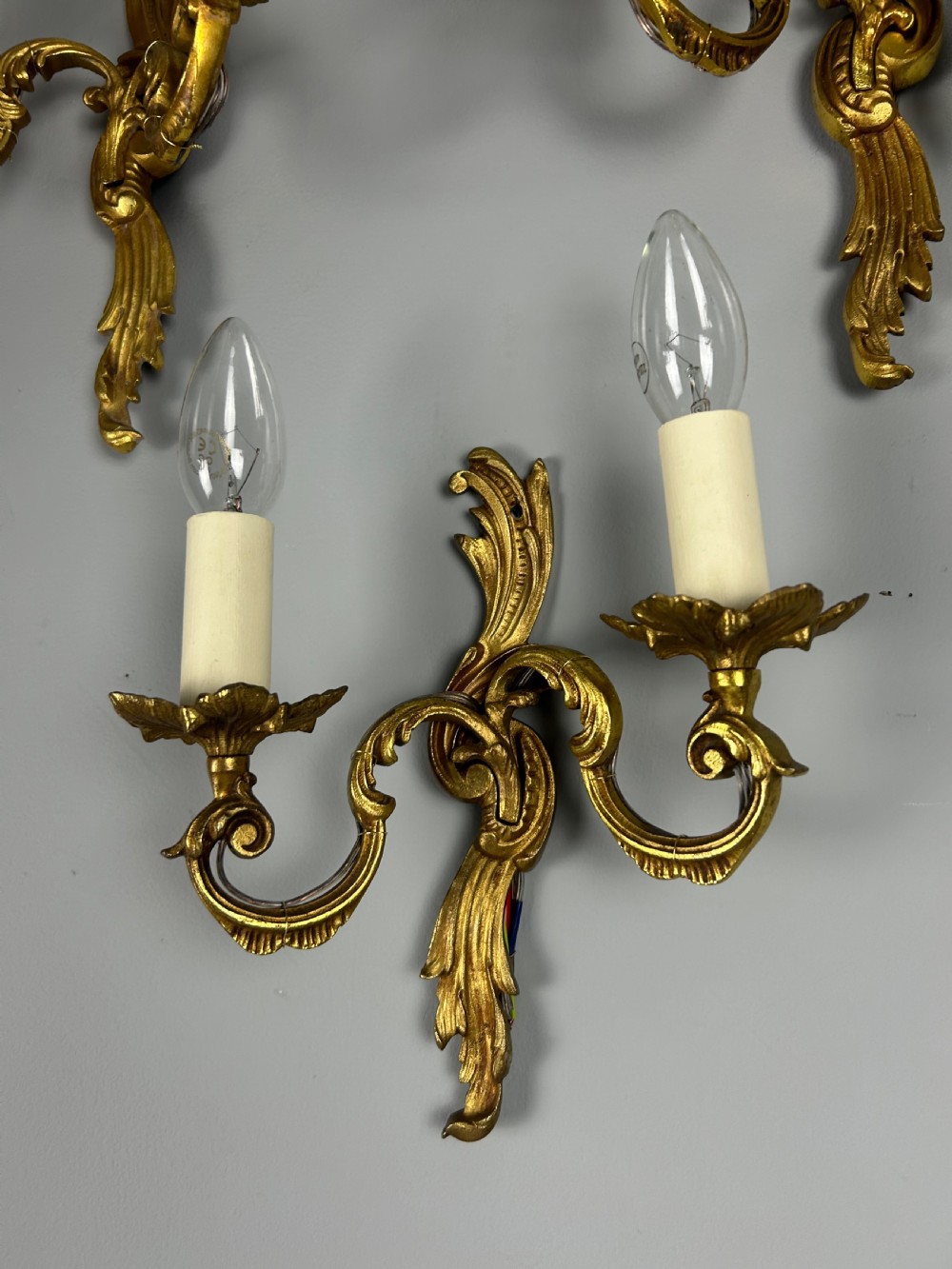 Set of 3 French Gilded Twin Arm Antique Wall Lights View VIII