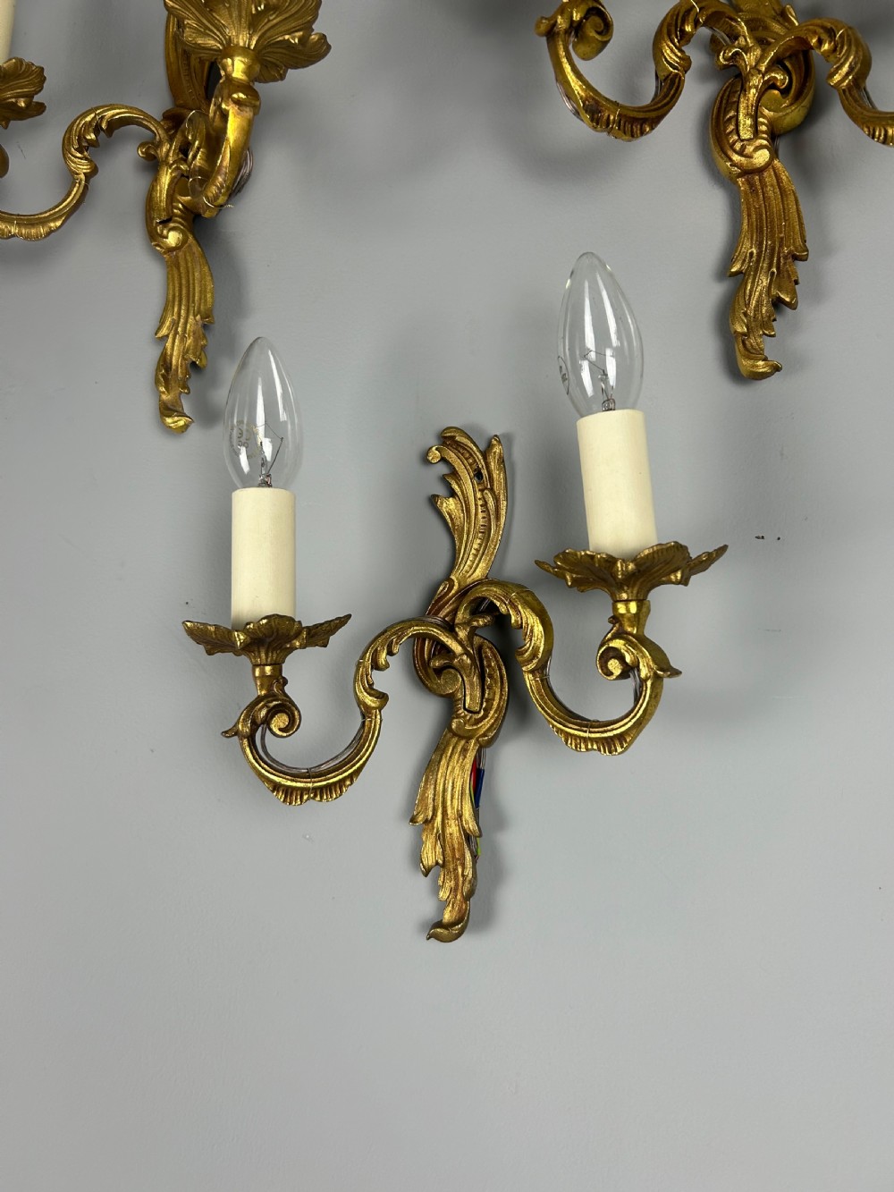 Set of 3 French Gilded Twin Arm Antique Wall Lights View IX