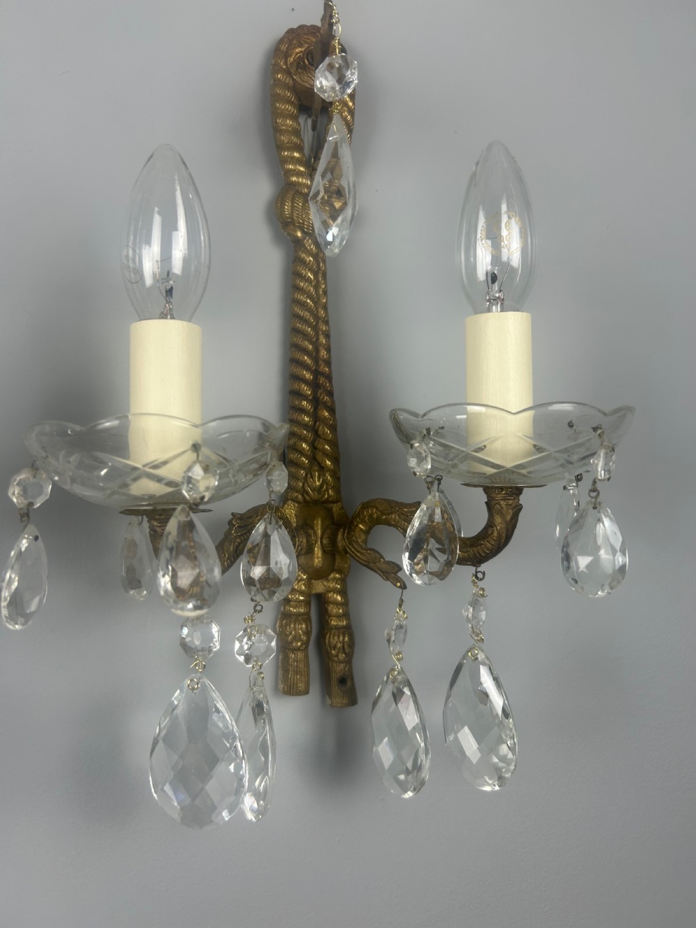 Set Of 4 French Antique Wall Lights With Crystals  View VIII