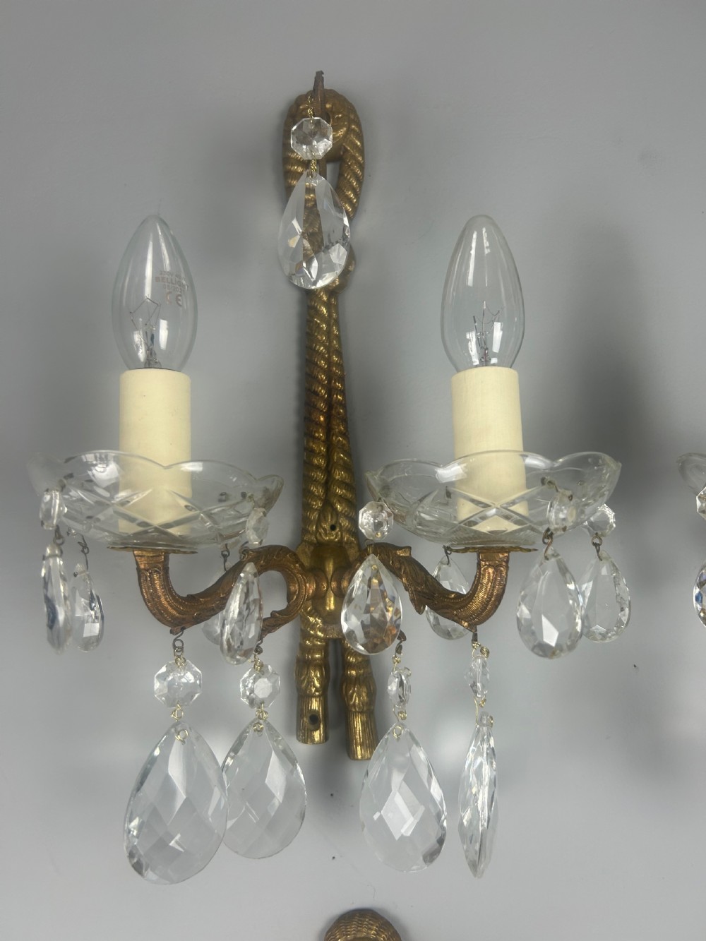Set Of 4 French Antique Wall Lights With Crystals  View IX