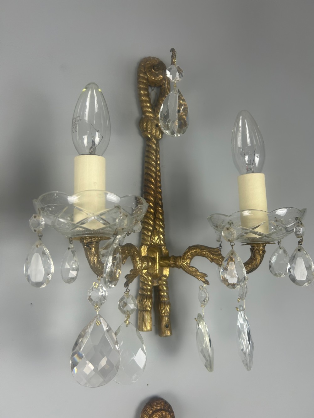 Set Of 4 French Antique Wall Lights With Crystals  View X