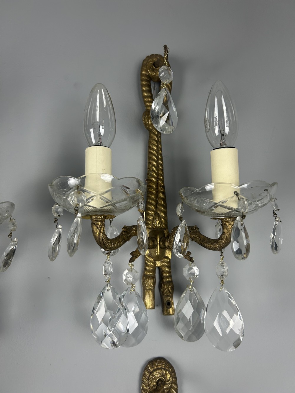 Set Of 4 French Antique Wall Lights With Crystals  View III