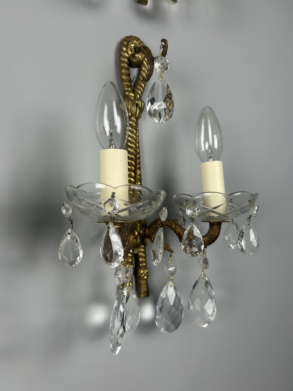 Set Of 4 French Antique Wall Lights With Crystals  View V