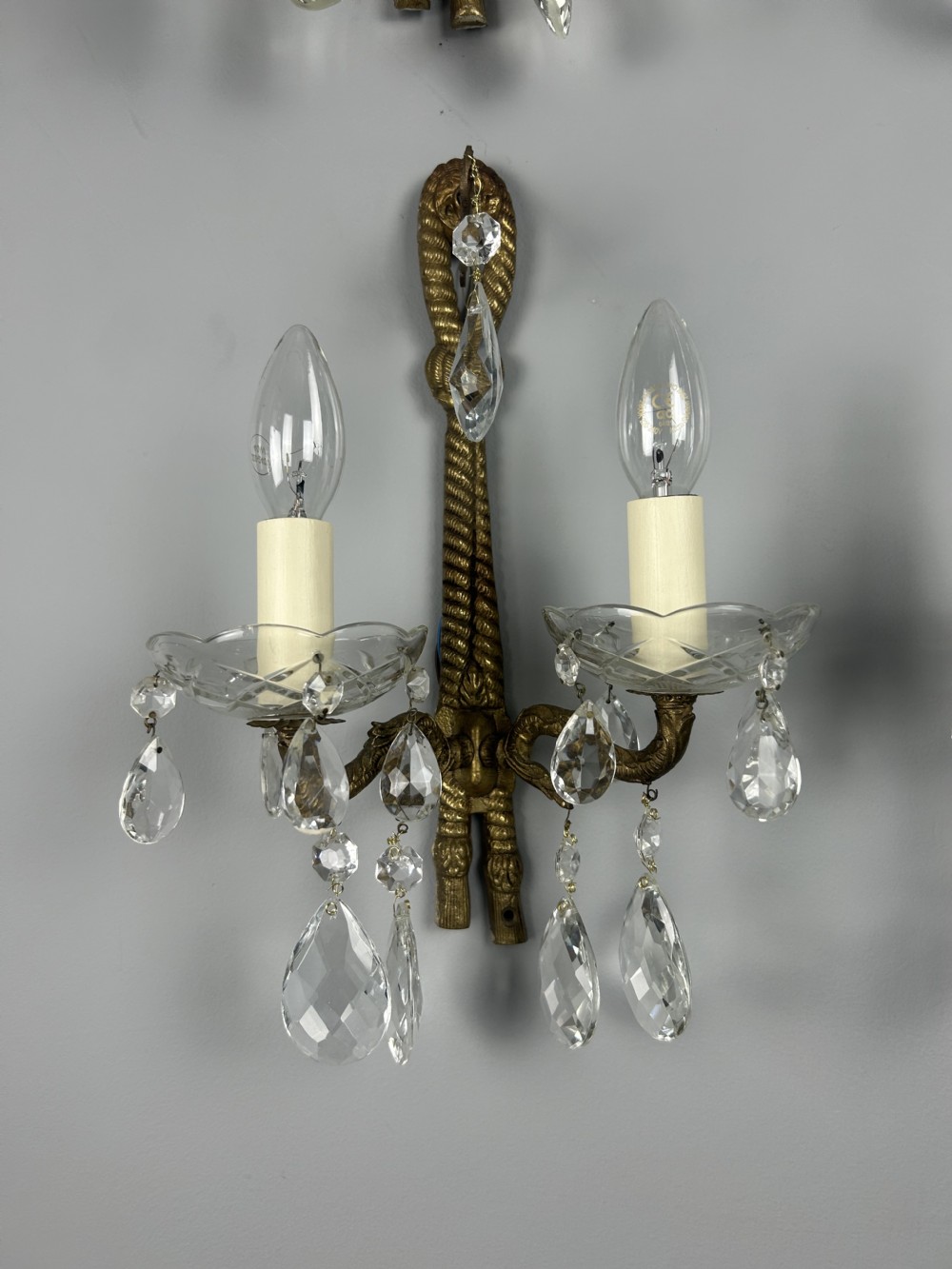 Set Of 4 French Antique Wall Lights With Crystals  View VI