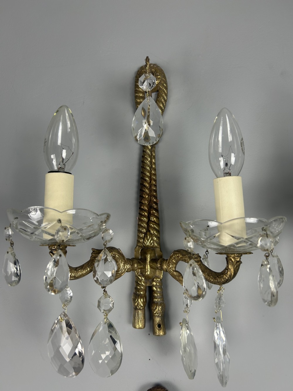 Set Of 4 French Antique Wall Lights With Crystals  View VII