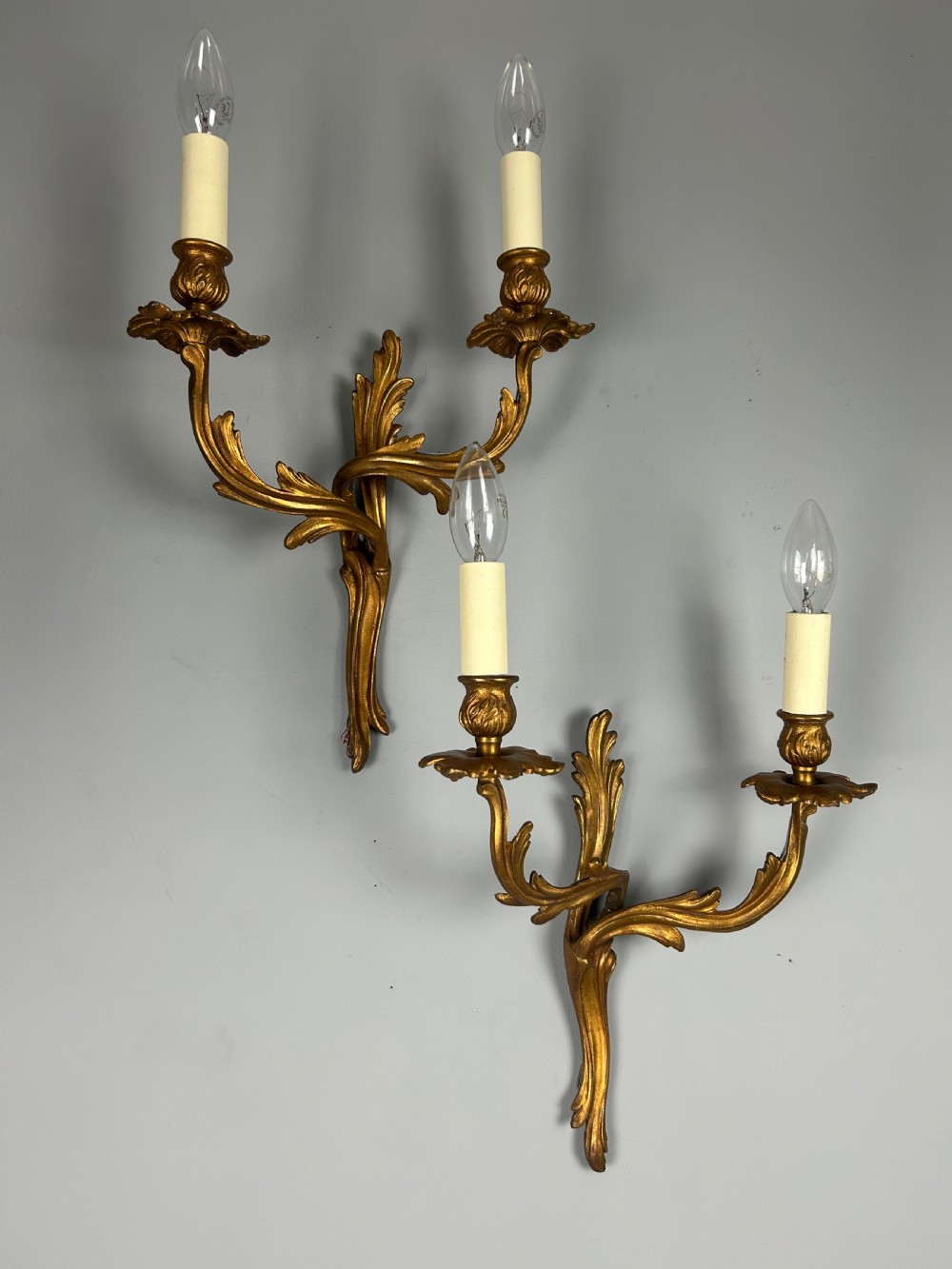 French Pair Of Gilded Brass Antique Wall Lights