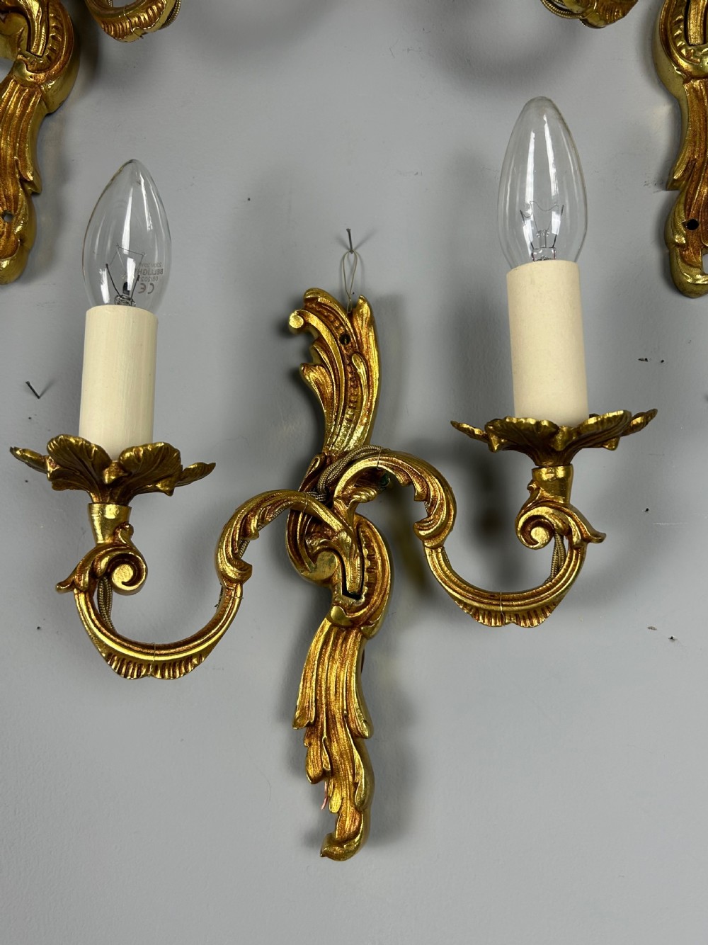 Set of 3 French Gilded Twin Arm Antique Wall Lights View II