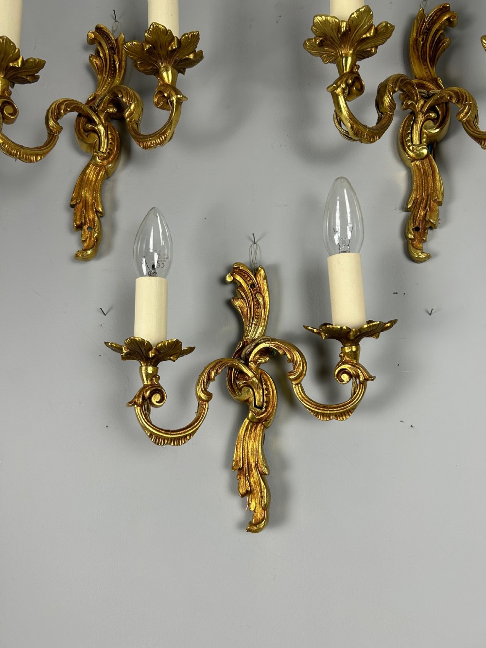 Set of 3 French Gilded Twin Arm Antique Wall Lights View IV