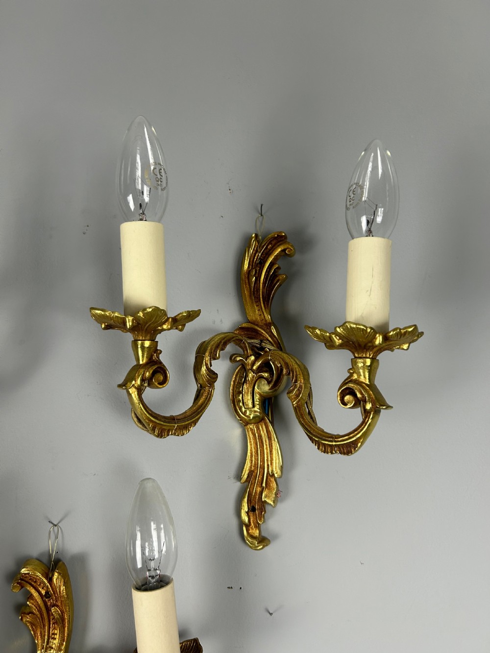 Set of 3 French Gilded Twin Arm Antique Wall Lights View VI