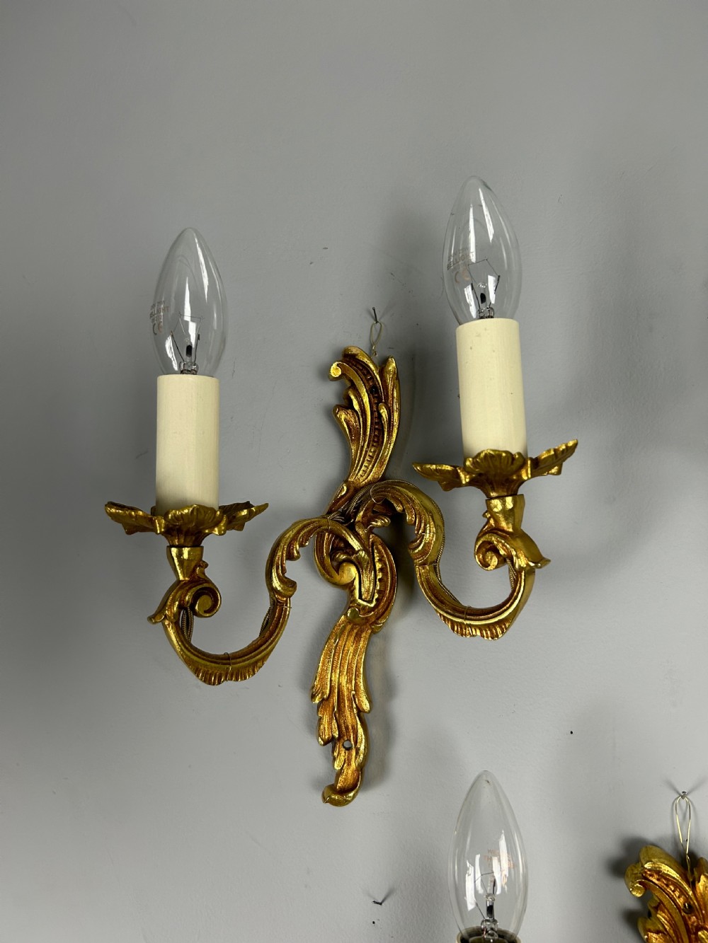 Set of 3 French Gilded Twin Arm Antique Wall Lights View VII