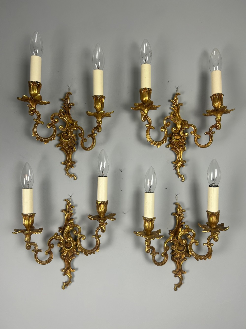 Set Of 4 French Gilt Brass Antique Wall Lights