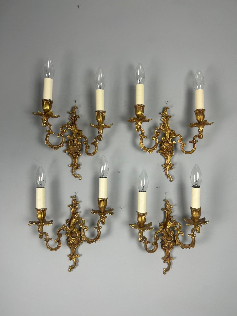 Set Of 4 French Gilt Brass Antique Wall Lights View II