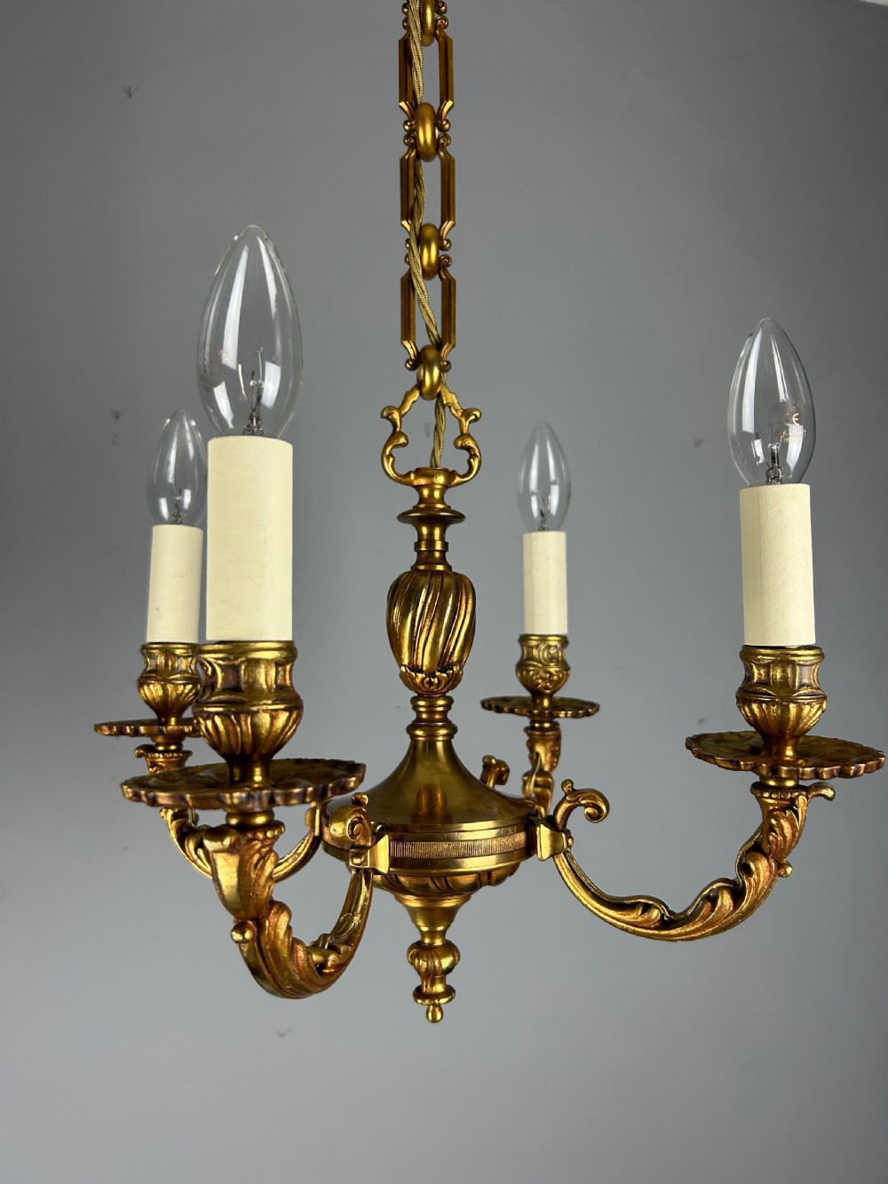 French Gilt Brass 4 Light Antique Chandelier