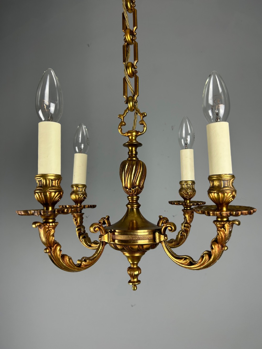 French Gilt Brass 4 Light Antique Chandelier View VI