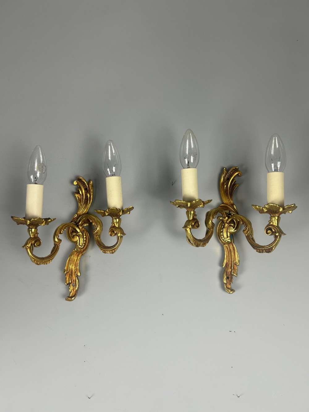 Pair Of French Gilded Twin Arm Antique Wall Lights