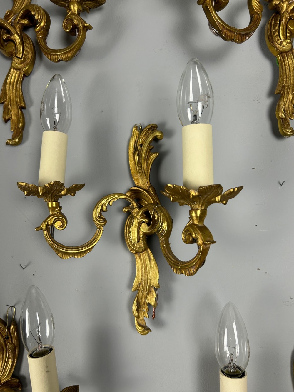 Set of 5 French Gilded Twin Arm Antique Wall Lights View IV