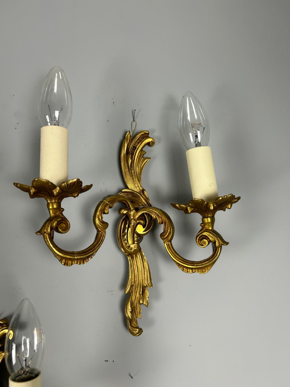 Set of 5 French Gilded Twin Arm Antique Wall Lights View V