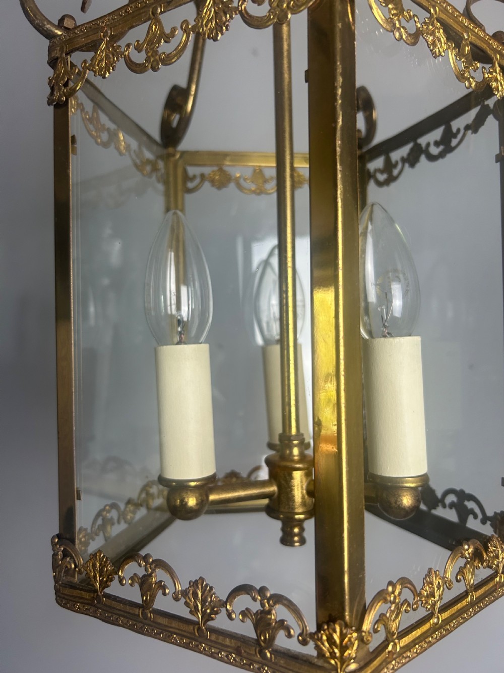 French Triple Light Antique Lantern, Rewired View V