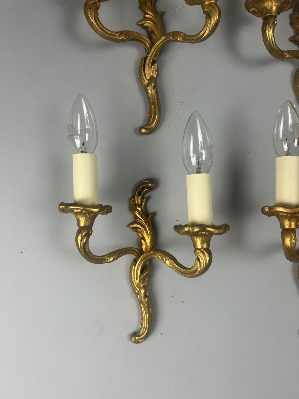 Set Of 4 Small French Gilt Brass Antique Wall Lights, Rewired View IV