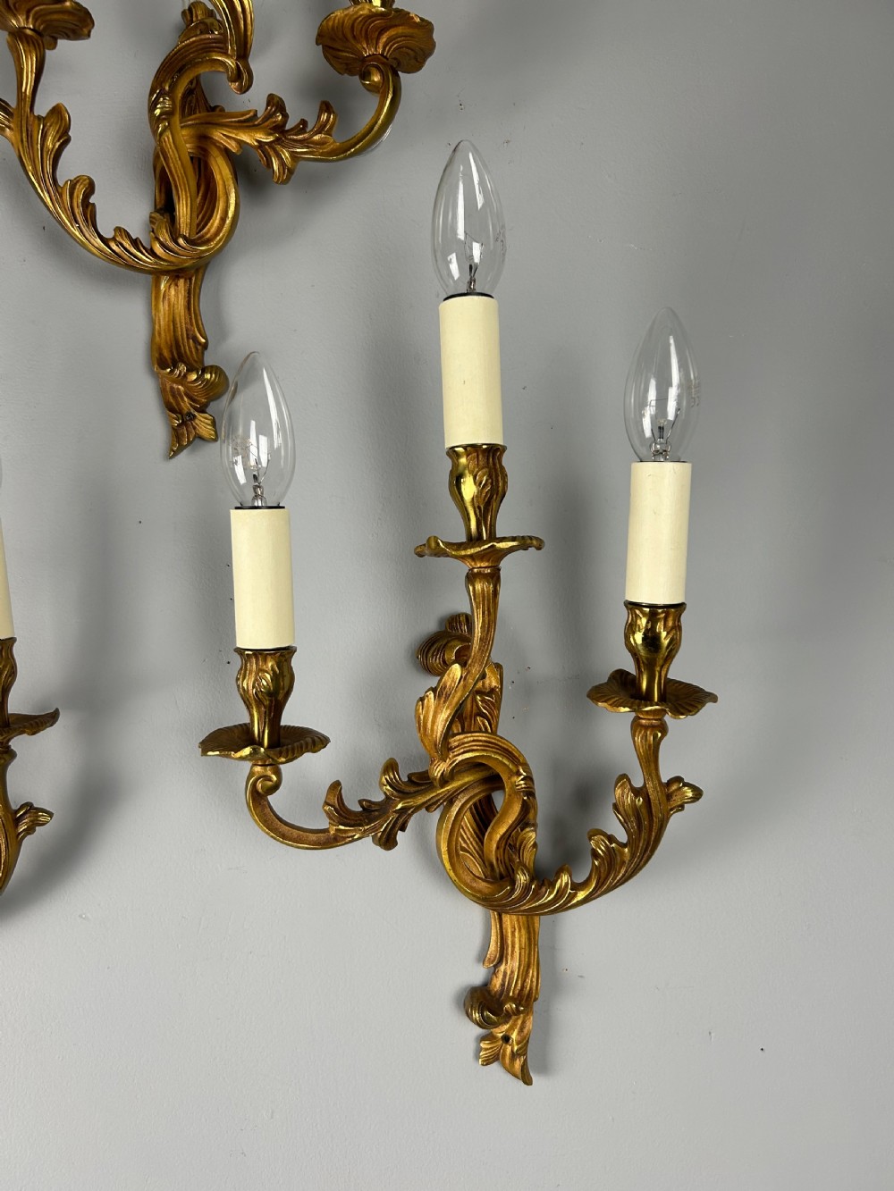 Set Of 3 French Gilded Triple Arm Antique Wall Lights View VII