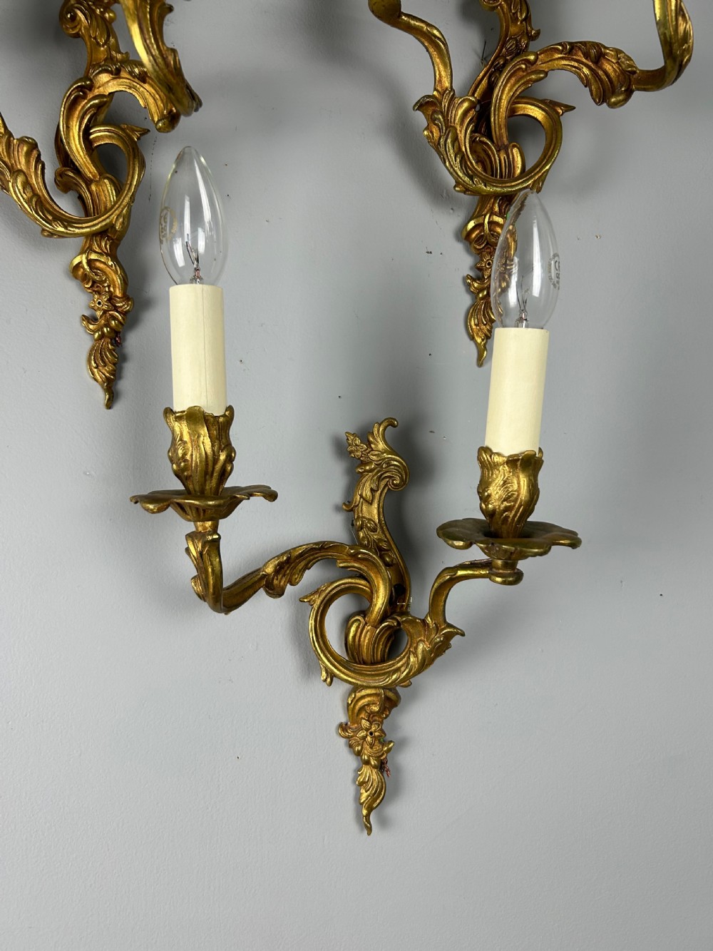 Set Of 3 Gilt French Antique Wall Lights, Rewired View III