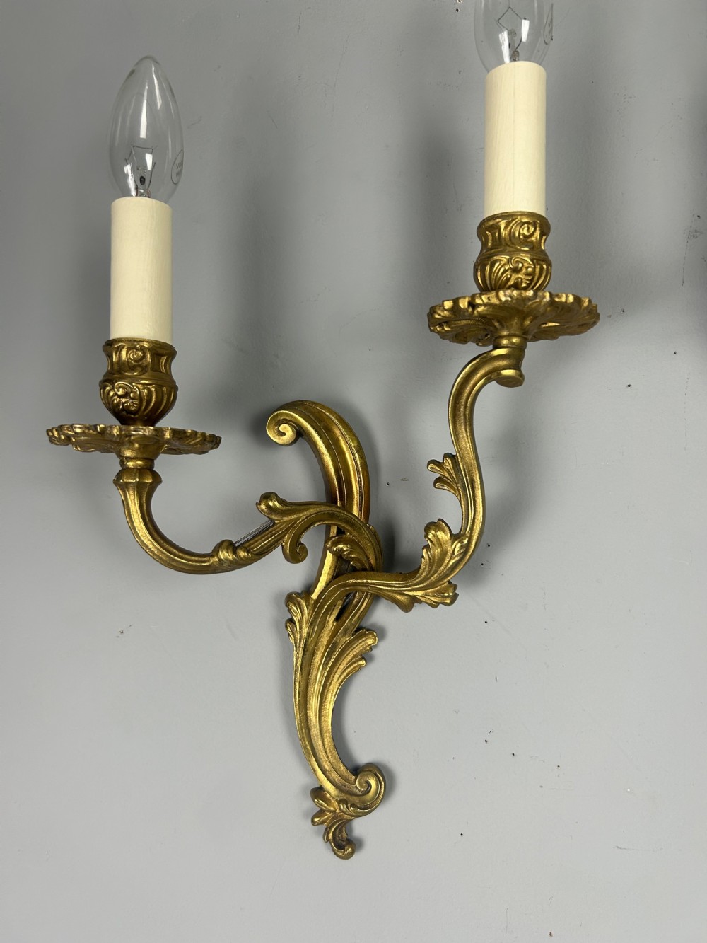 Pair of French Gilded Twin Arm Antique Wall Lights, Rewired & Pat Tested View VII