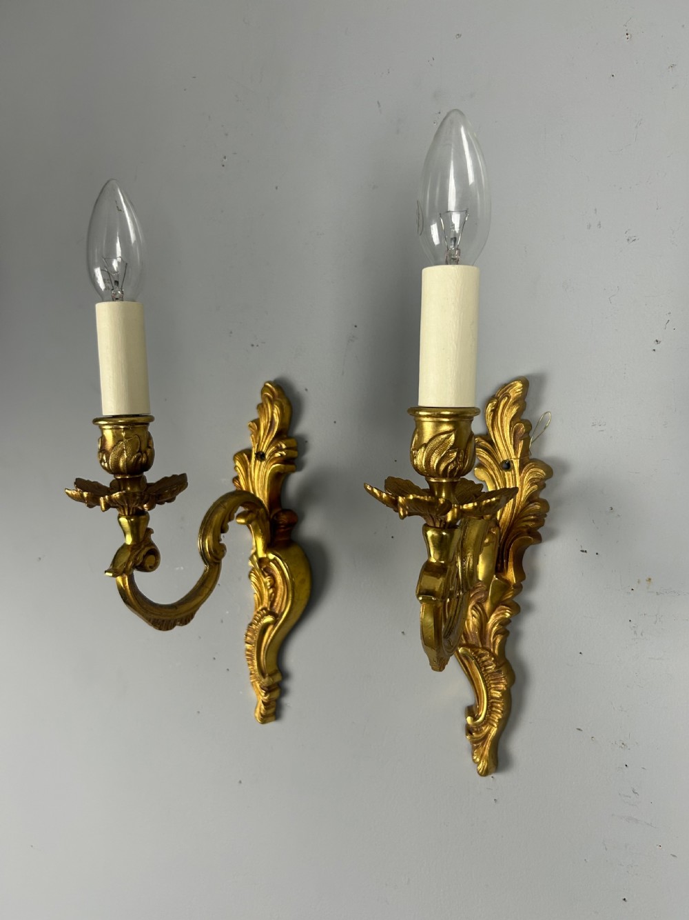 French Pair Of Single Arm Antique Bronze Wall Lights