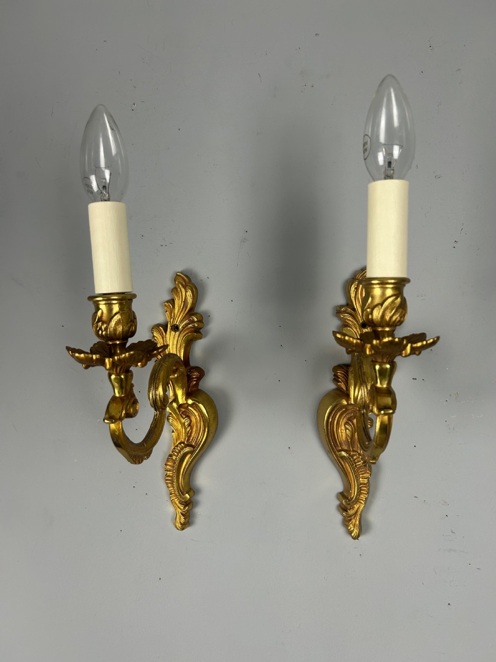 French Pair Of Single Arm Antique Bronze Wall Lights View IV