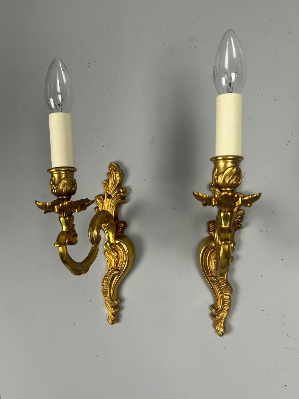 French Pair Of Single Arm Antique Bronze Wall Lights View VI