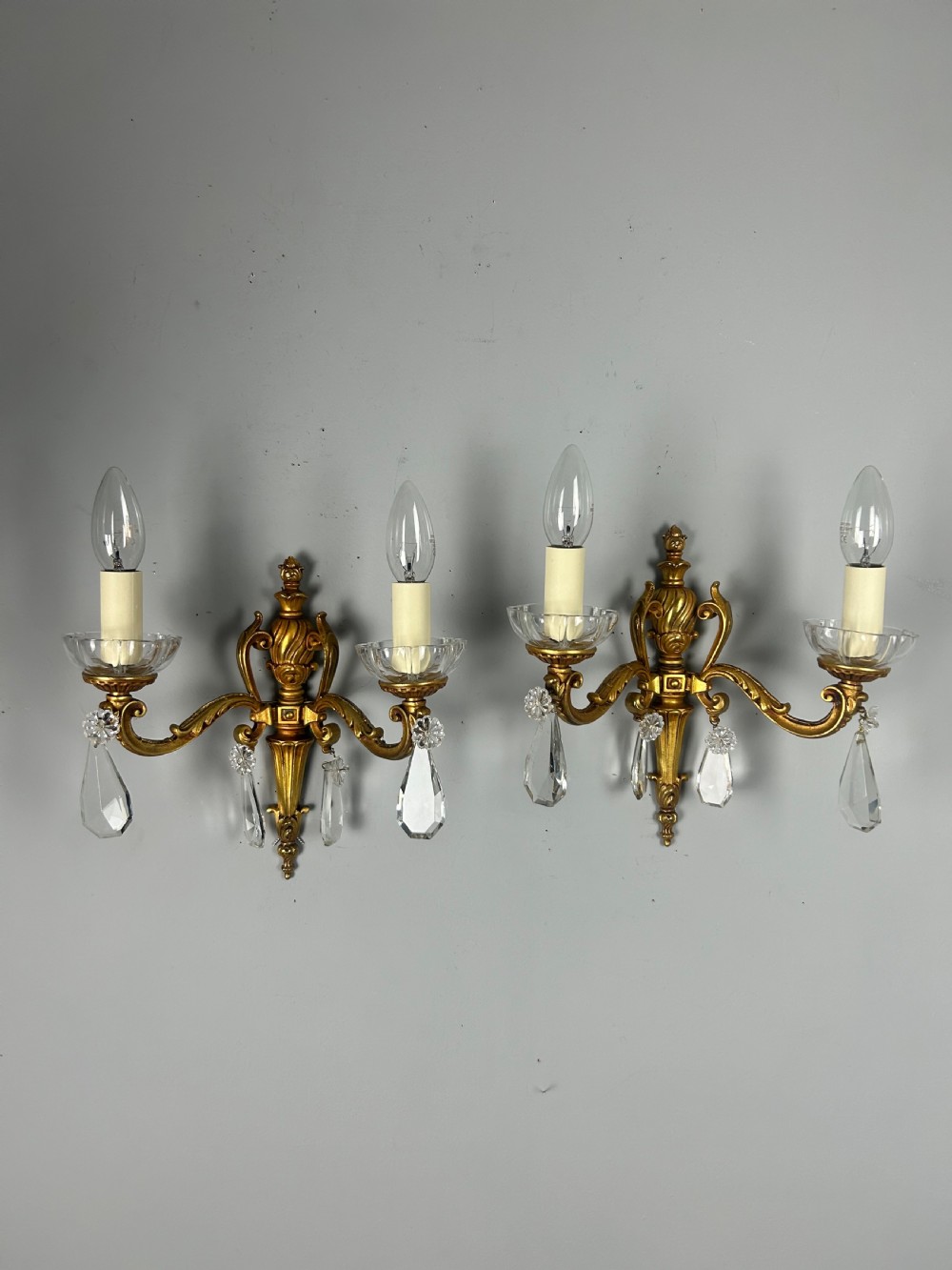 Pair Of French Gilded Crystal Antique Wall Lights